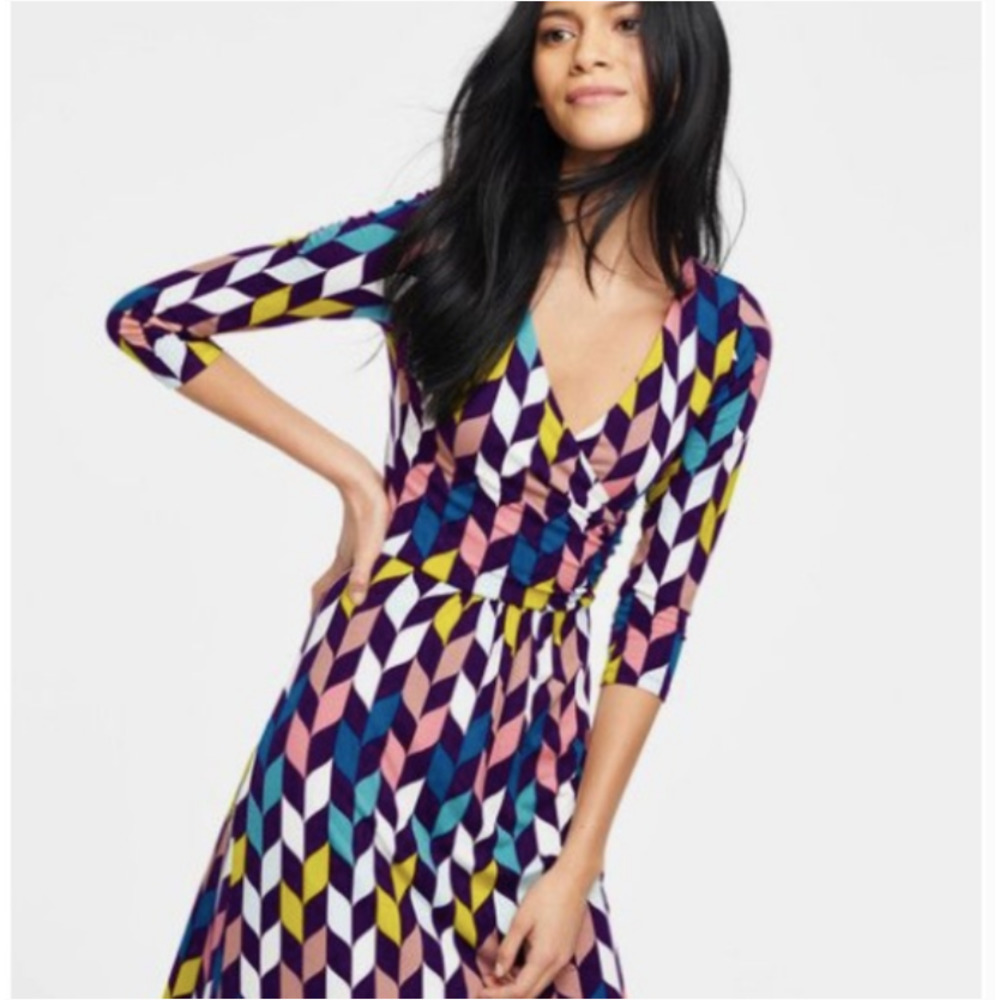 Boden | Geometric Print Faux Wrap Dress